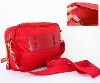 Vintage MOSCHINO Red CANVAS+LEATHER Stationary SLING BAG Handbag 