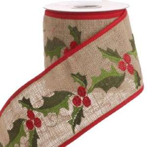 NEW RAZ Over the River Holly Christmas Wire Jute Ribbon 5 yds OT 