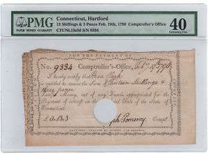 1790 Connecticut Colonial 13 Shillings 3 Pence PMG 40  