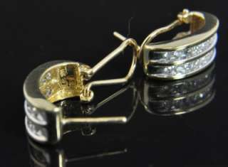   White 14K Gold Diamond Omega French Clip Huggie Hoop Earrings  