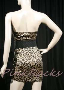 New Satin Cheetah Print Mini Tube Dress W/ Belt Gold  