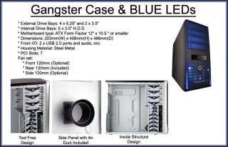 NEW GANGSTER TOOLESS ATX PC TOWER CASE with BLUE LEDs  