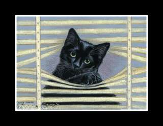 BLACK CAT NOSEY NEIGHBOUR PRINT OF PAINTING ANNE MARSH  