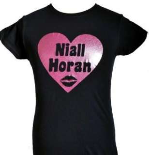 LOVE NIALL HORAN~ONE DIRECTION/1D BLACK KIDS T SHIRT with PINK GLITTER 