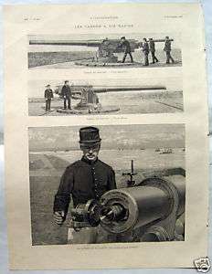   Gravure   CANONS A TIR RAPIDE   cannon   3 dessins 1891