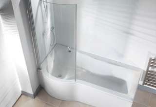 Picture showing P shape Bath which includes front panel, screen and 