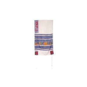   Emanuel Hand Painted Tallit with Twelve Tribes Insignia in White Silk