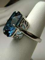 Big 7ct Emerald Cut Blue Sapphire Sterling Silver 925 Filigree Ring 