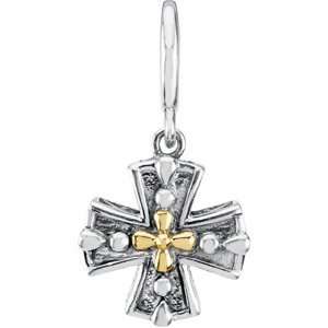   14K Yellow Gold Sterling Silver Cross Charm Pendant   15.8mm Jewelry