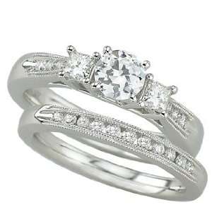 14K White Gold 3 Stone Diamond Bridal Set Semi Mount Bridal Engagement 