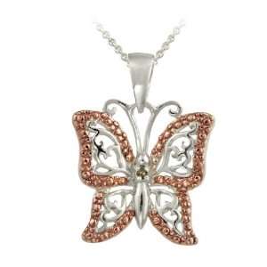    Tone Rose Gold Champagne Diamond Accent Butterfly Necklace Jewelry