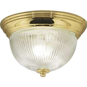  Polished Brass Clear Ribbed Glass Flush Mount