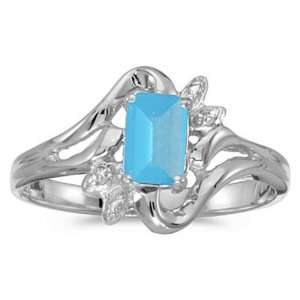   White gold December Birthstone Emerald cut Blue Topaz And Diamond Ring