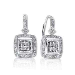    14k White Gold 2/5 Carat Diamond Square Drop Earrings Jewelry