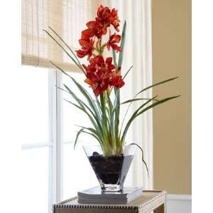 JohnRichard Collection Red Orchid in Glass Planter FauxFloral 