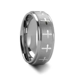  TRINITY Raised Center with Engraved Crosses Mens Tungsten 