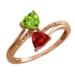   Ct Trillion Green Peridot and Red Garnet 18k Rose Gold Ring Jewelry
