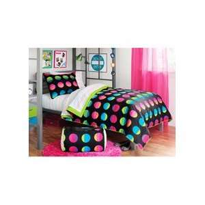 Black, Pink & Green Bright Polka Dots Teen Full Comforter Set (8 Piece 