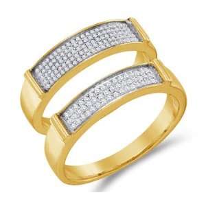 Diamond Wedding Rings Set 10k Yellow Gold Bands Mens & Womens (1/3 CT 
