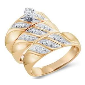 Diamond Engagement Rings Set Wedding Yellow Gold Men Ladies .20ct 
