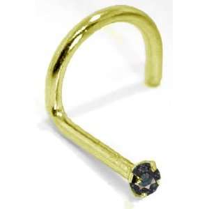   5mm Black Diamond   Solid 14KT Yellow Gold Nose Twist / Screw Jewelry