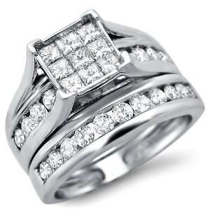   60ct Princess Cut Diamond Engagement Ring Bridal Set 14k Gold Jewelry
