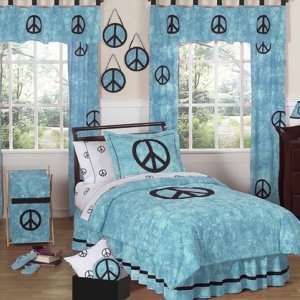 Turquoise Groovy Peace Sign Tie Dye Childrens Bedding   4 pc Twin Set 