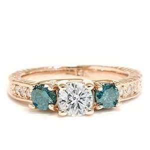    Rose Gold .90CT Blue & White Diamond Engagement Three Jewelry