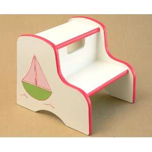 hand painted kids step stool   sailboat (pink)