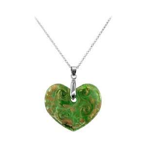   with 32mm x 44mm Green Color Floral Designed Glass 5mm Thick Pendant
