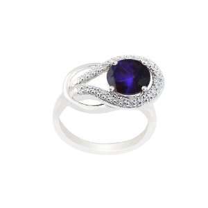 10k White Gold Round Created Sapphire and Diamond Ring (.03 cttw, I 