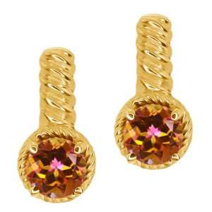   90 Ct Round Ecstasy Mystic Topaz 14k Yellow Gold Earrings Jewelry