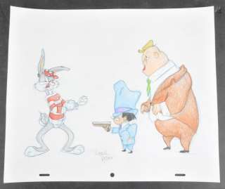 Original VIRGIL ROSS Signed Bugs Bunny Rocky & Mugsy Animation Art 