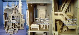 3D wooden puzzle doll wood house 4rooms with Furniture  