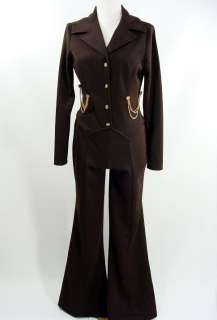 vintage 70s BROWN Military Jumpsuit Disco Costume S XS  
