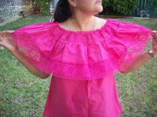 PINK GYPSY PEASANT BLOUSE LACE MEXICAN ONE SIZE FITS  