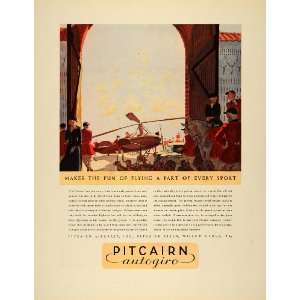 1932 Ad Pitcairn Autogiro Aircraft Horse Plane Jockey   Original Print 
