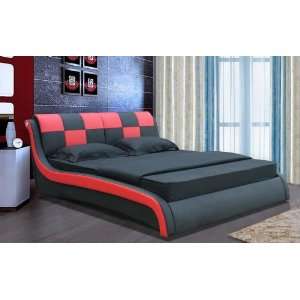  Modern Red & Black Ferrarri Leather Platform Bed