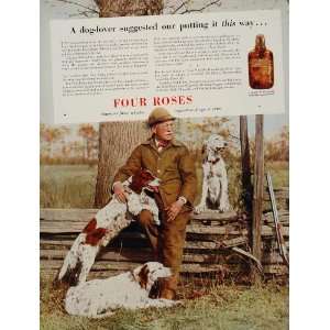 1936 Ad Four Roses Whiskey Hunter Hunting Dogs Setter   Original Print 