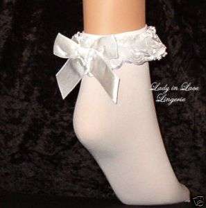 WHITE Ruffle Lace Trim School Girl Anklets Ankle Socks  