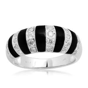  Sterling Silver Enamel Diamond Anniversary Ring (1/2 cttw 