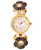 NEW Betsey Johnson Watch, Womens Black Enamel and Gold Tone Stretch 