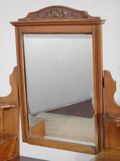 Antique Golden Walnut Chest Dresser Vanity w/ Mirror t72a  