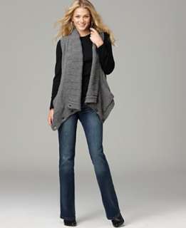   Shawl Collar Sweater Vest & Lean Boot Cut Jeans, Authentic Blue Wash