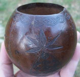 19th Cent Antique Scrimshaw Coconut Cup  