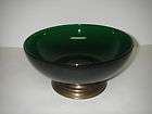 Glass Forest Green Punch Console Bowl w Metal Base