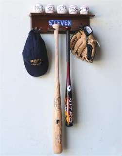 Baseballs, 2 Bats, Cap, and Glove Display Rack  