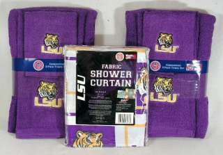 LSU Tigers 7 Piece Shower Curtain / Bath Towel Set  
