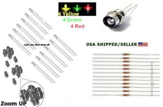 Red, 4 Green & 4 Yellow Blinking Leds with Holders and Resistors for 