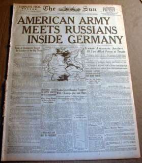 BEST 1945 WW II newspaper US Army links up with Russian Army at TORGAU 